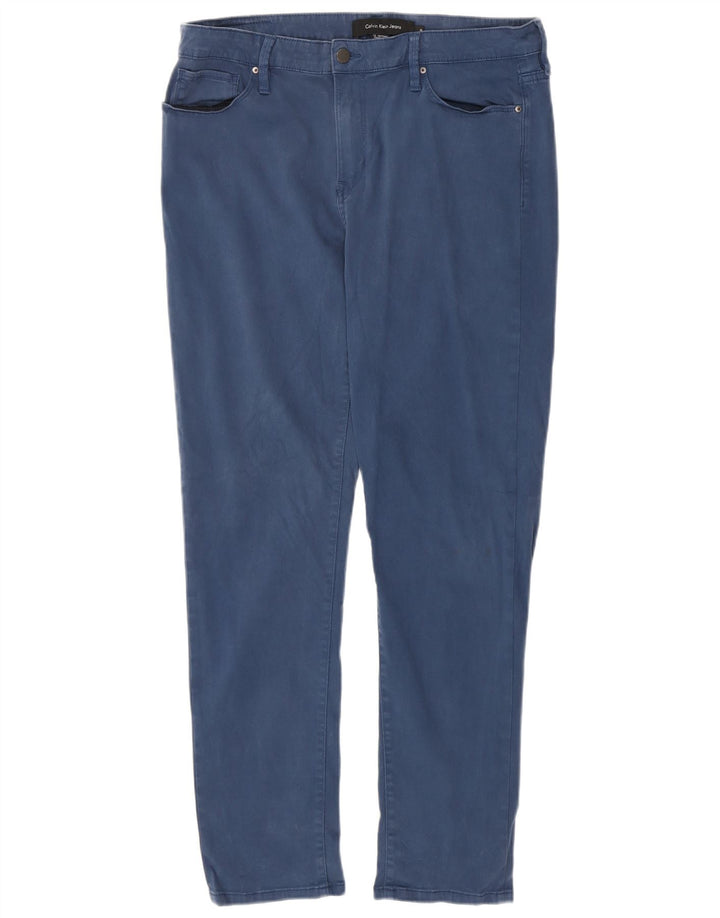 CALVIN KLEIN Pantaloni casual slim da donna US 14 XL W36 L30 Cotone blu navy