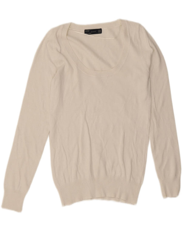 Maglione maglione con scollo a barca da donna Zara UK 6 XS cotone bianco