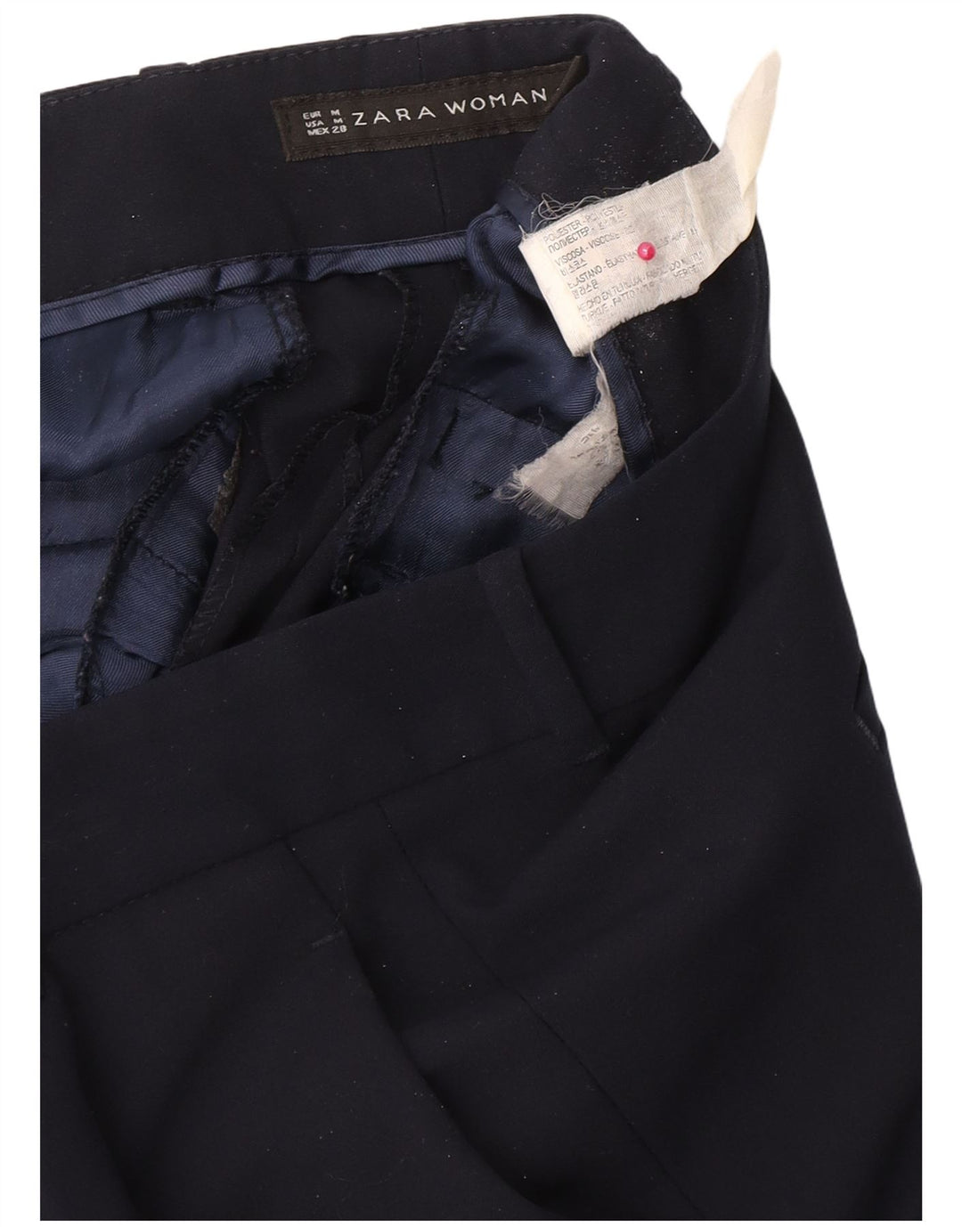 Pantaloni da abito slim da donna Zara medi W28 L26 poliestere blu navy