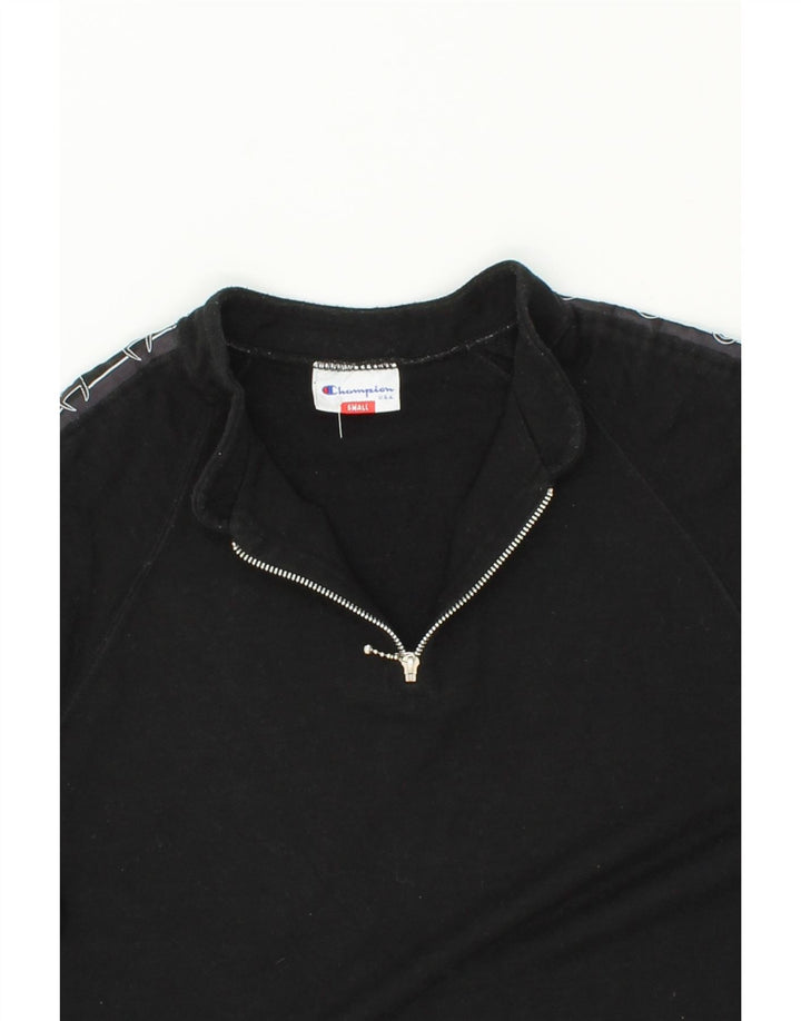 CHAMPION Mens Graphic Zip Neck Sweatshirt Jumper Small Black Vintage Champion and Second-Hand Champion from Messina Hembry 
