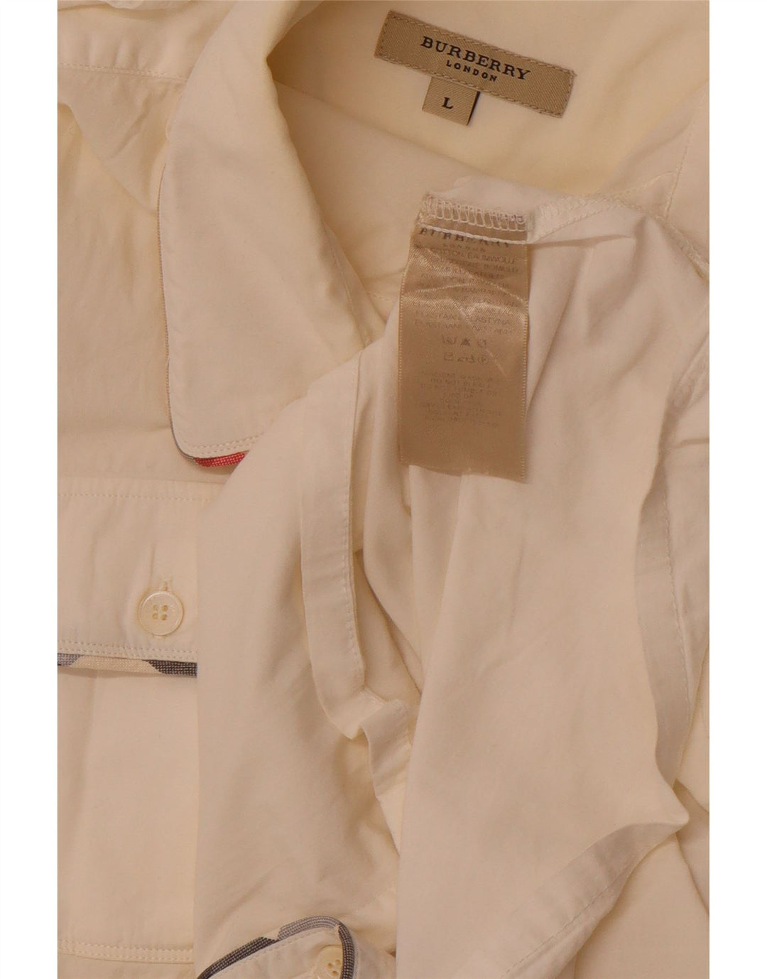 BURBERRY Camicia militare senza maniche da donna UK 14 Large in cotone bianco sporco