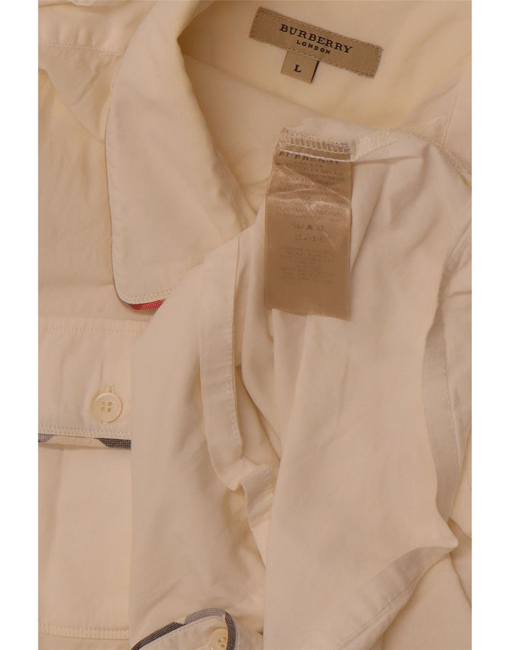 BURBERRY Camicia militare senza maniche da donna UK 14 Large in cotone bianco sporco