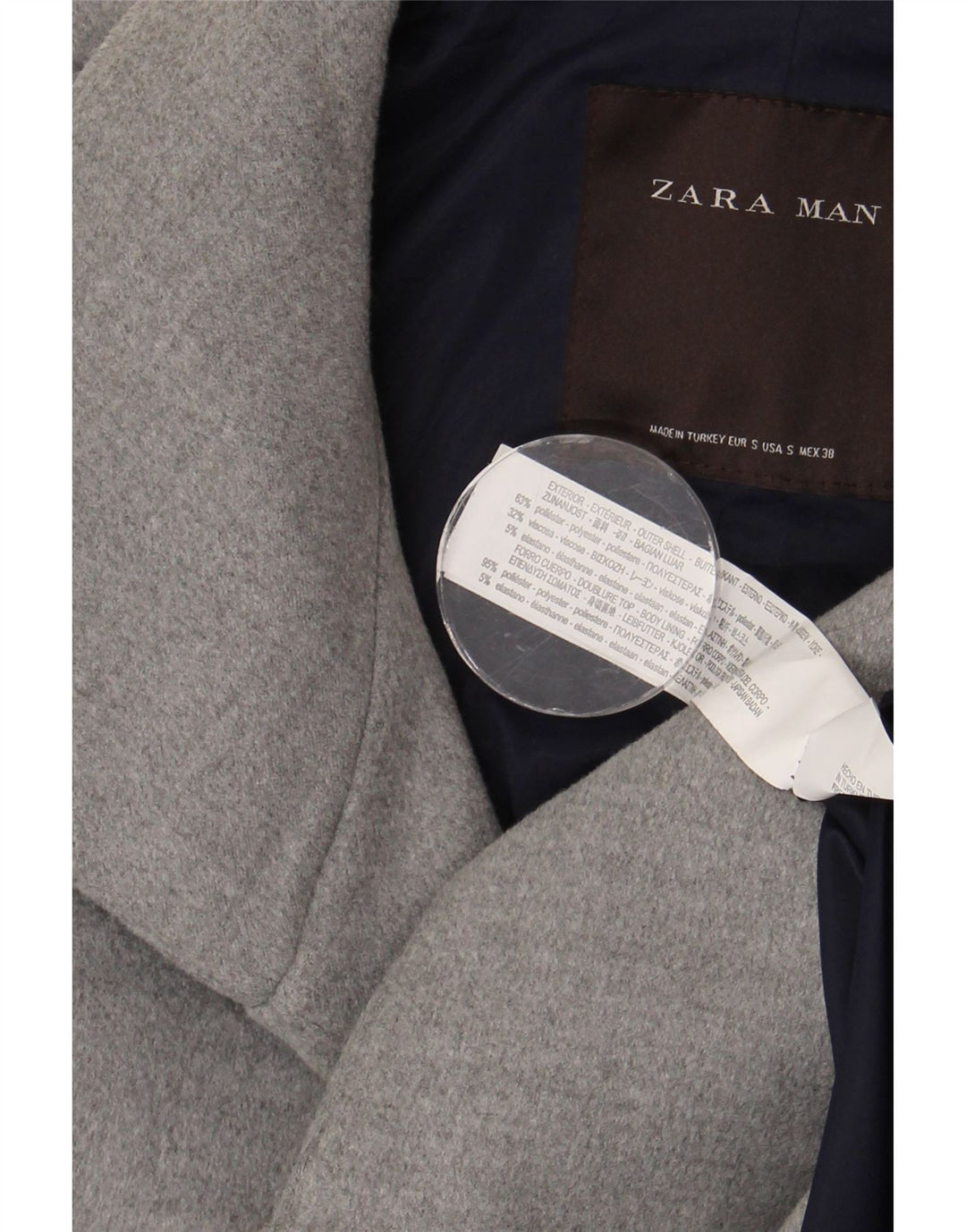 Cappotto da uomo Zara UK 36 piccolo poliestere grigio