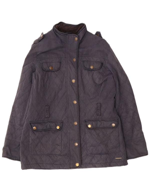 CREW CLOTHING Womens Military Quilted Jacket UK 14 Large Navy Blue Cotton