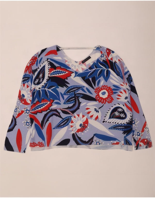Marks & Spencer maglione da donna con scollo a V UK 20 2XL viscosa floreale blu