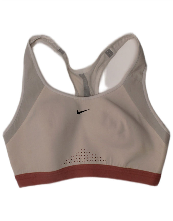 Top reggiseno sportivo Nike da donna Dri Fit, nylon bianco sporco medio