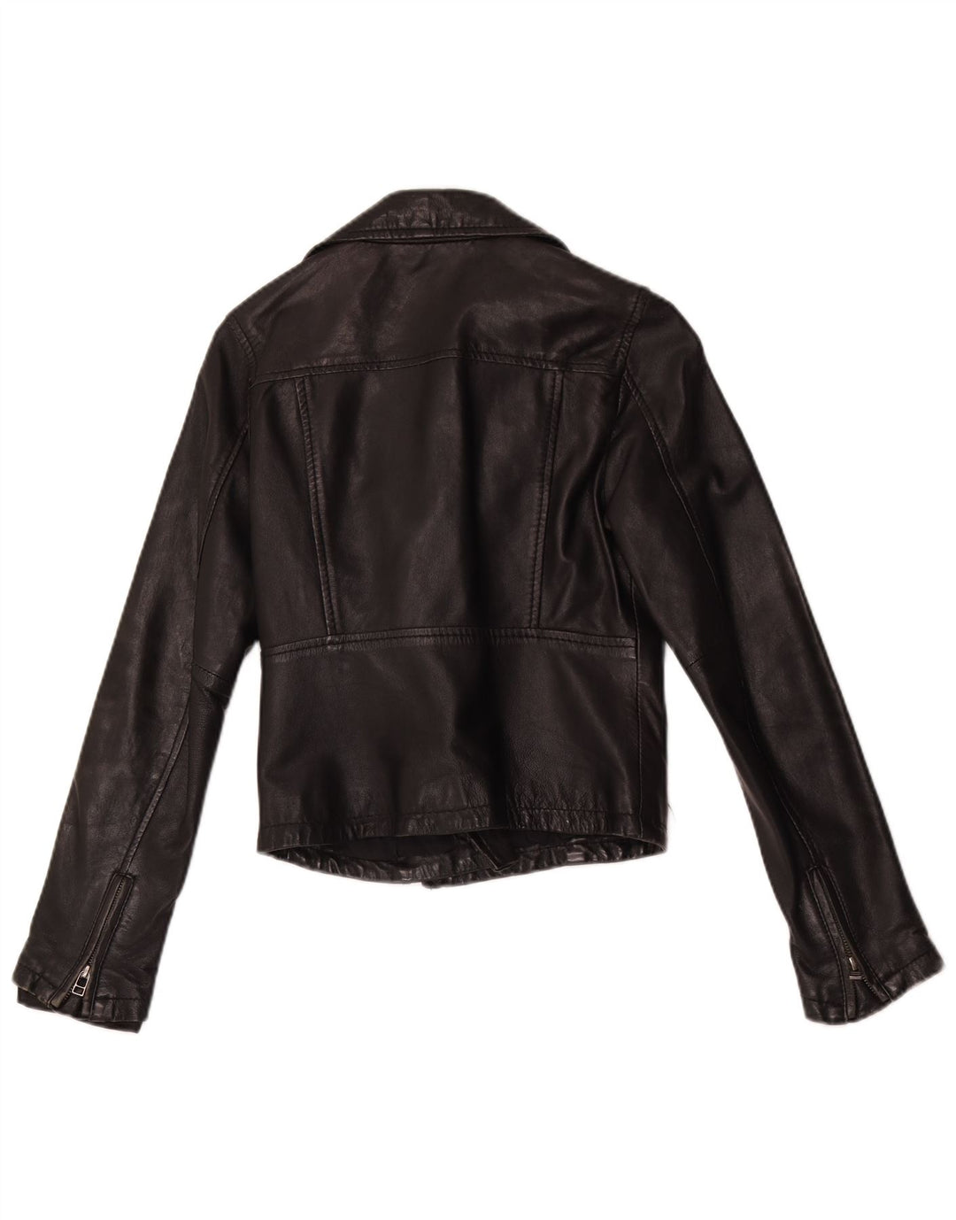 Giacca da motociclista in pelle corta da donna vintage UK 10 piccola pelle nera
