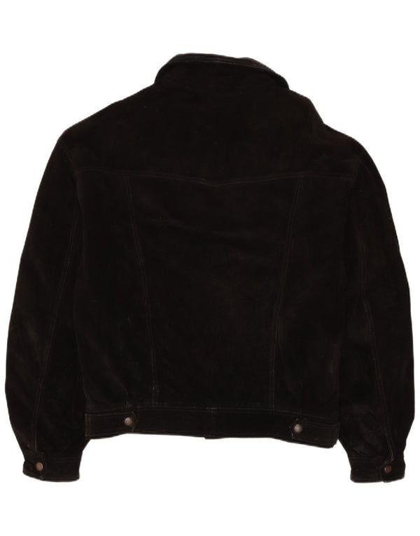 Giubbotto bomber vintage in pelle scamosciata da uomo IT 50 grande in pelle nera