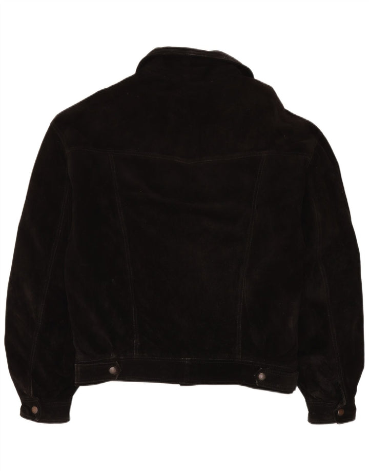 Giubbotto bomber vintage in pelle scamosciata da uomo IT 50 grande in pelle nera