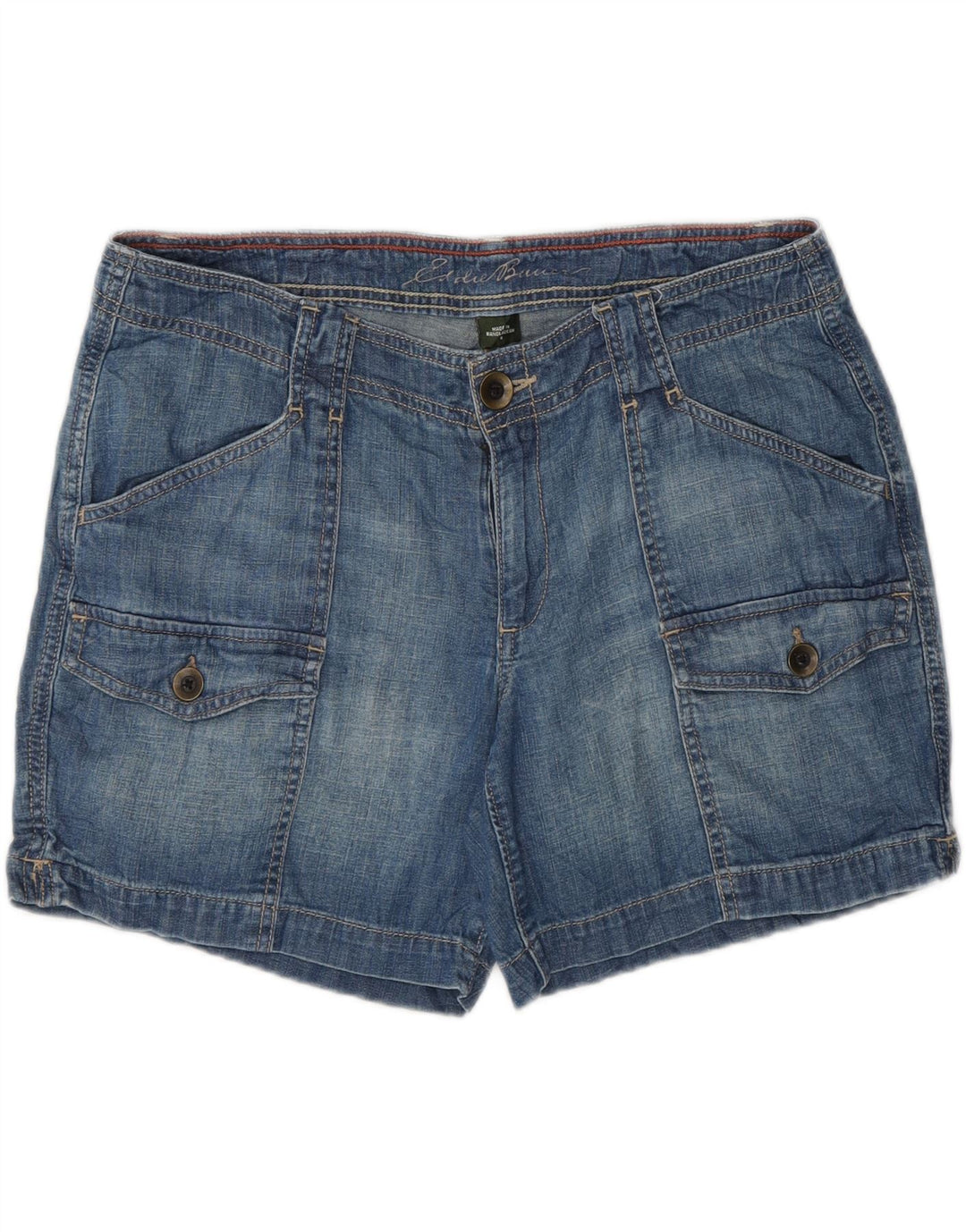EDDIE BAUER Womens Cargo Denim Shorts US 8 Medium W32  Blue Cotton Vintage Eddie Bauer and Second-Hand Eddie Bauer from Messina Hembry 