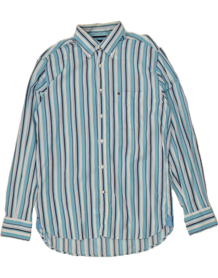 TOMMY HILFIGER Mens Shirt Medium Blue Striped Cotton | Vintage Tommy Hilfiger | Thrift | Second-Hand Tommy Hilfiger | Used Clothing | Messina Hembry 