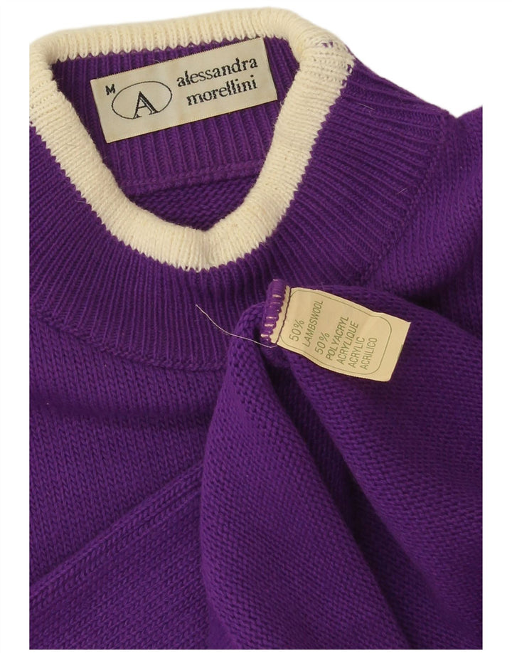 Maglione da uomo vintage con collo alto e grafica in lana d'agnello viola medio