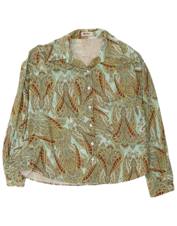 Camicia vintage da donna ampia IT 52 2XL Verde Paisley poliestere retrò