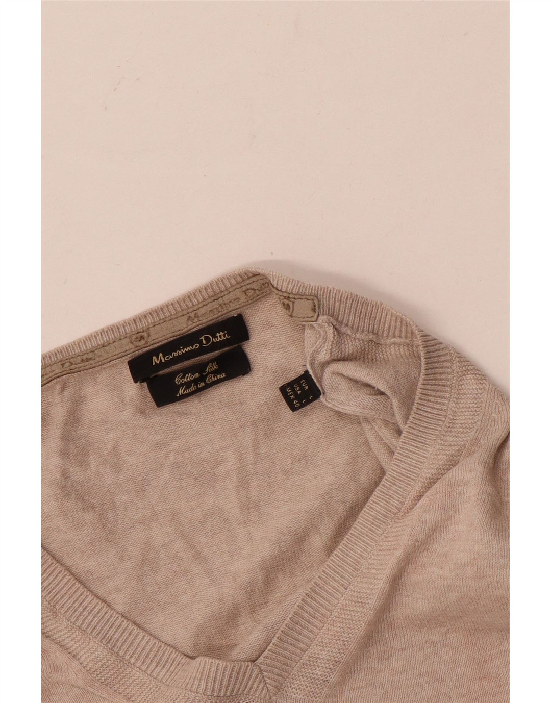 Massimo Dutti Maglione da uomo con scollo a V grande in cotone beige