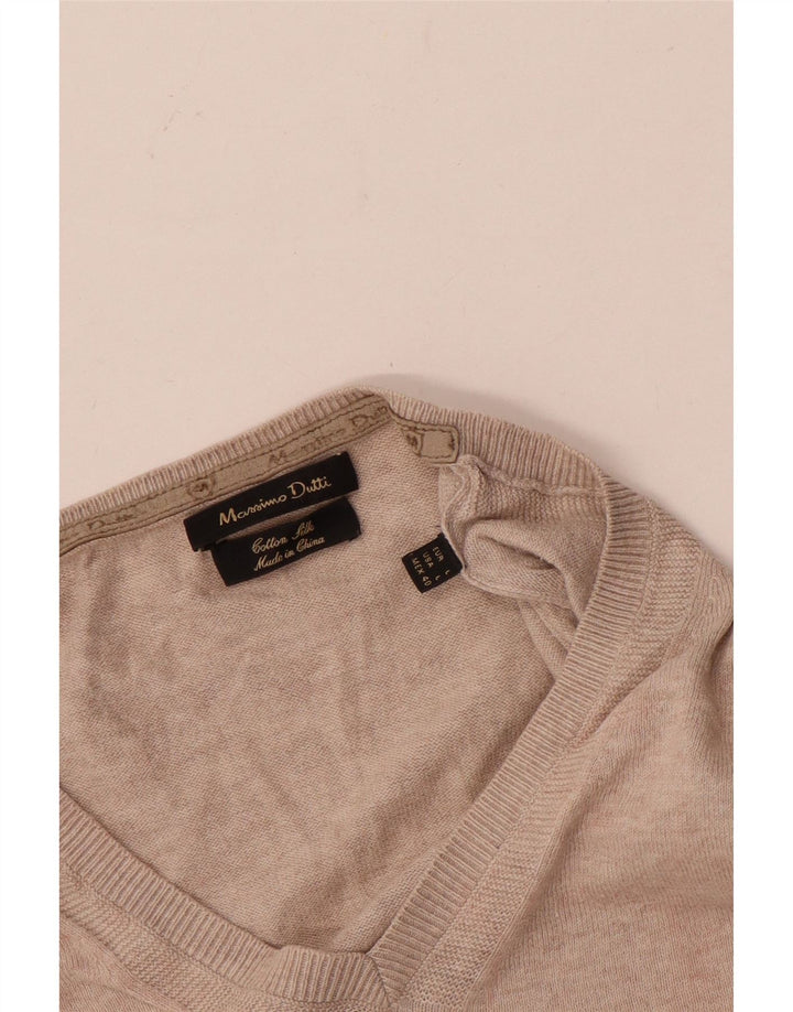 Massimo Dutti Maglione da uomo con scollo a V grande in cotone beige