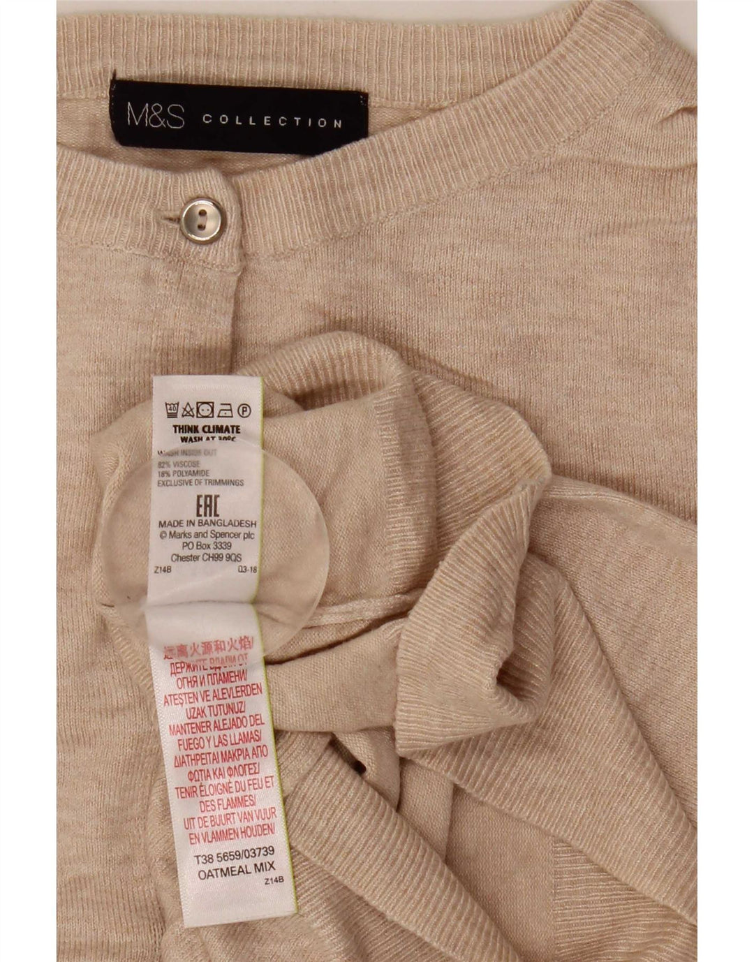 Maglione cardigan corto da donna Marks & Spencer UK 10 piccolo viscosa beige