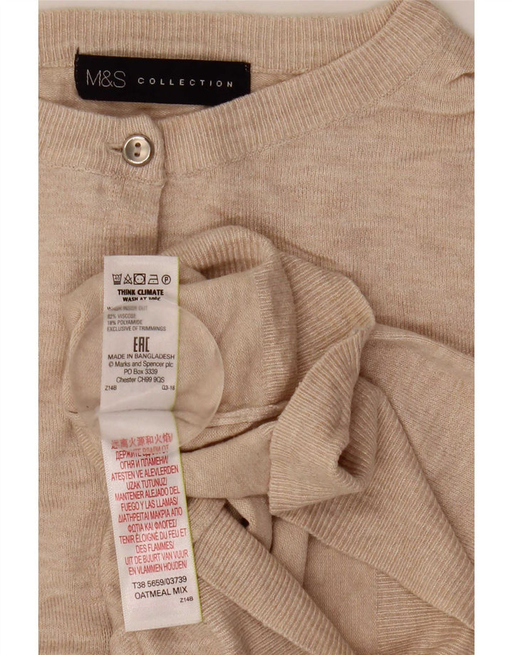 Maglione cardigan corto da donna Marks & Spencer UK 10 piccolo viscosa beige