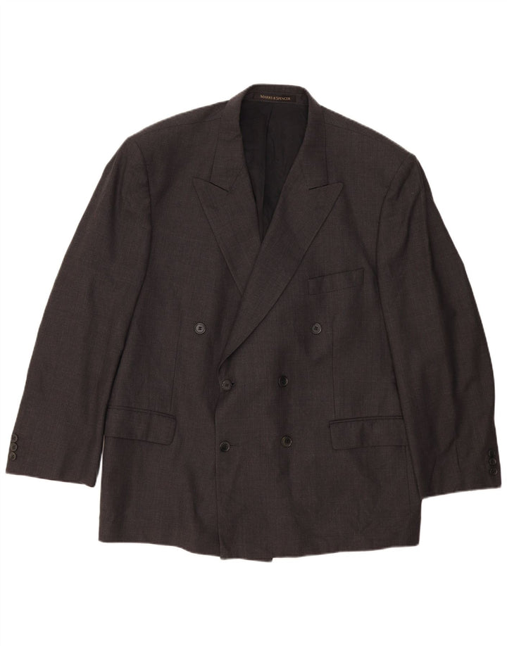 Giacca blazer doppiopetto da uomo Marks & Spencer UK 46 XL grigio lana vergine