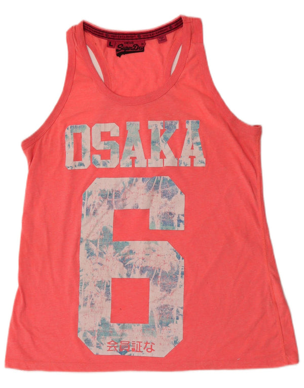 Canottiera grafica da donna Superdry Osaka UK 16 grande cotone rosa
