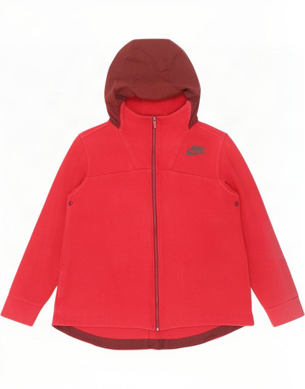 Felpa con cappuccio e zip da donna Nike UK 16 grande rosso in cotone color block