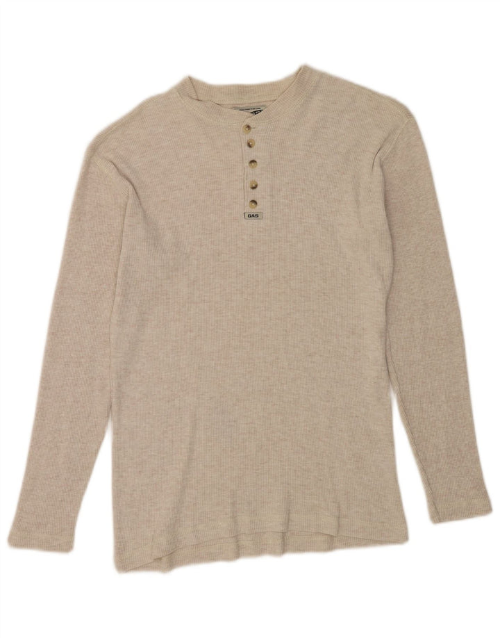 Gas Top da uomo a maniche lunghe in cotone puntinato beige