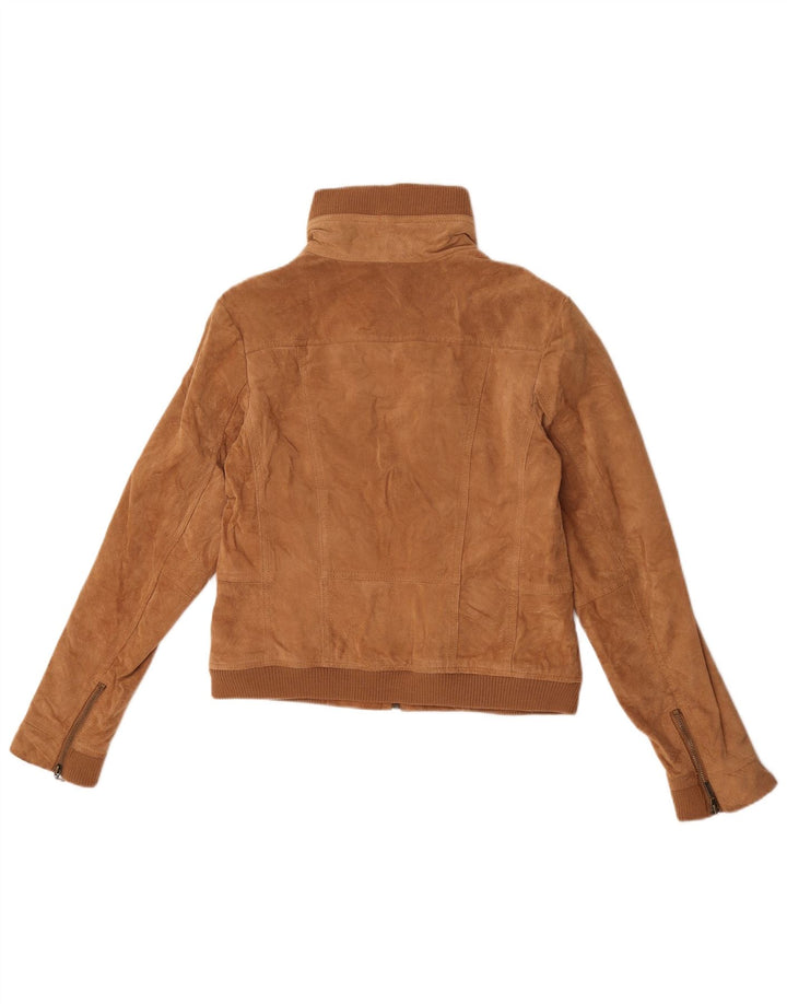 Giacca vintage in pelle scamosciata corta da donna UK 14 grande in pelle beige