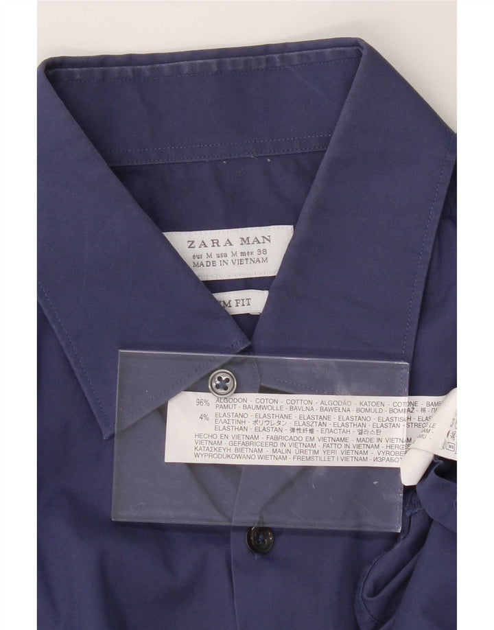 Camicia Zara da uomo slim fit in cotone blu medio