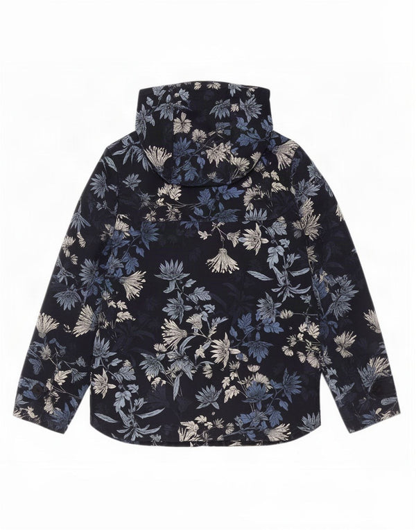 Joules Womens Hooded Rain Jacket UK 8 Small Navy Blue Floral Cotton