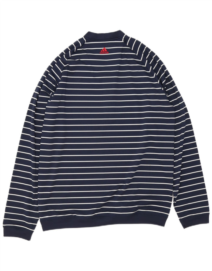 Adidas Uomo Climalite Felpa Maglione Grande Poliestere a Righe Blu Navy