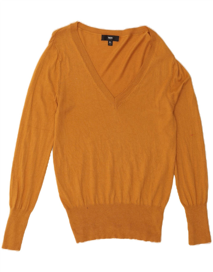 MOSSIMO Womens V-Neck Jumper Sweater UK 18 XL Yellow Nylon Vintage Mossimo and Second-Hand Mossimo from Messina Hembry 