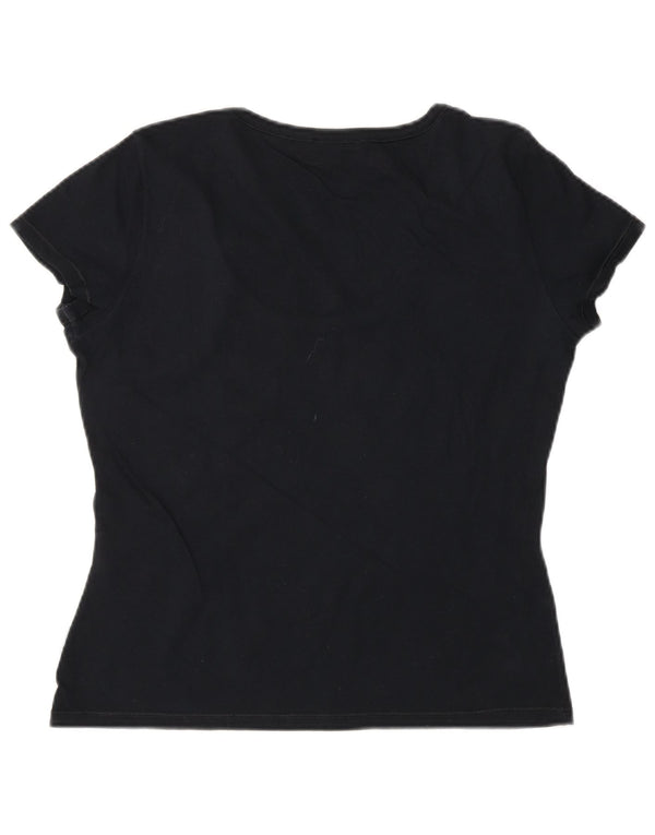 KRIZIA JEANS T-shirt grafica da donna Top IT 46 Large Nero in cotone