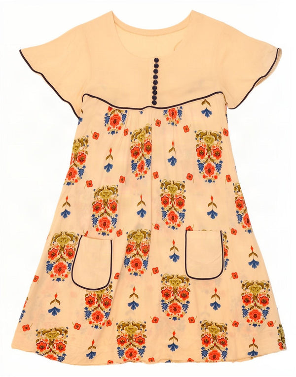 Abito a trapezio da donna vintage UK 12 floreale beige medio