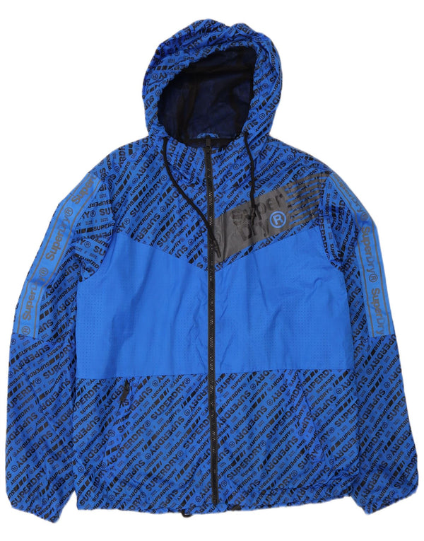 Giacca antipioggia da uomo con cappuccio grafico Superdry UK 42 XL poliestere blu