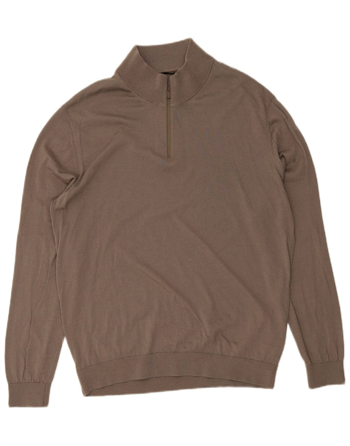 Massimo Dutti Maglione da uomo con zip e collo 2XL in lana marrone