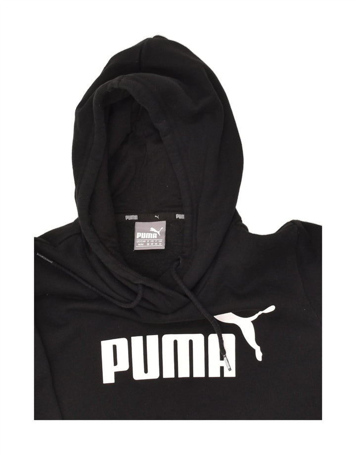 PUMA Womens Graphic Hoodie Jumper UK 12 Medium  Black Cotton | Vintage Puma | Thrift | Second-Hand Puma | Used Clothing | Messina Hembry 