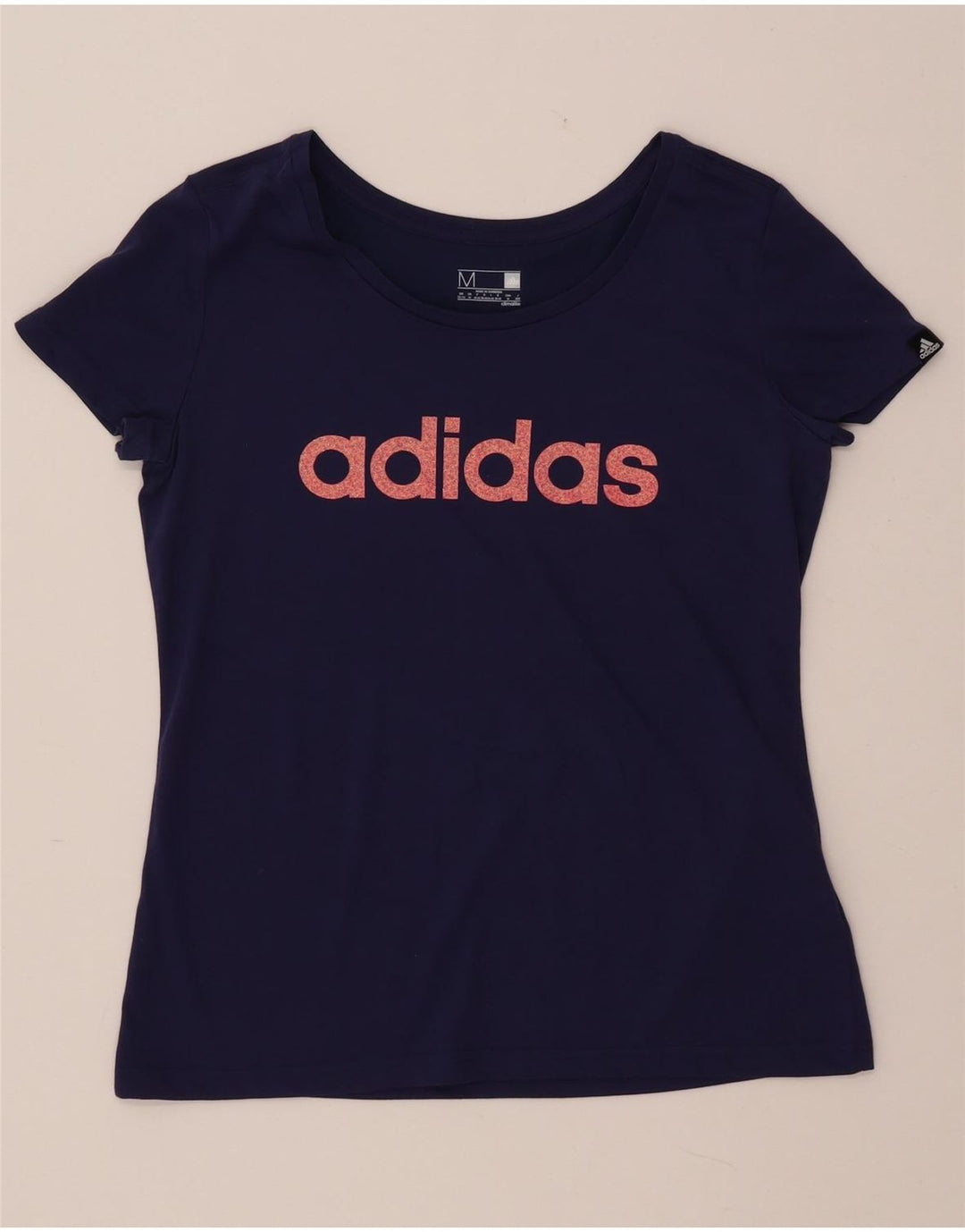 T-shirt grafica ADIDAS da donna Climalite UK 12/14 medio blu navy