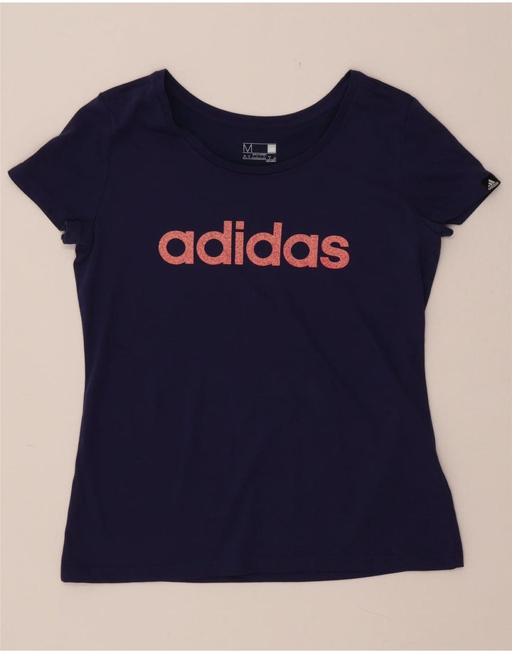 T-shirt grafica ADIDAS da donna Climalite UK 12/14 medio blu navy