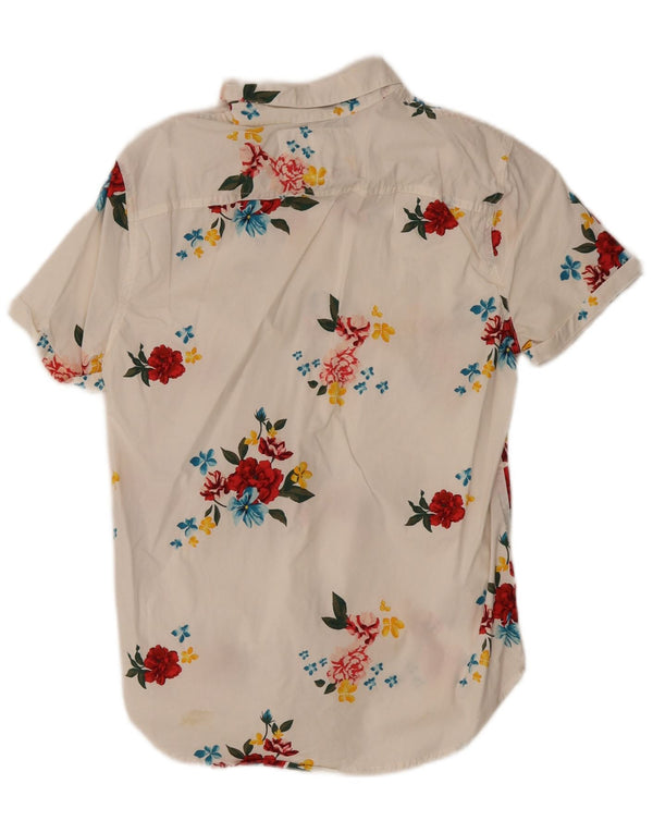 Camicia Hollister da uomo a maniche corte XS in cotone floreale bianco