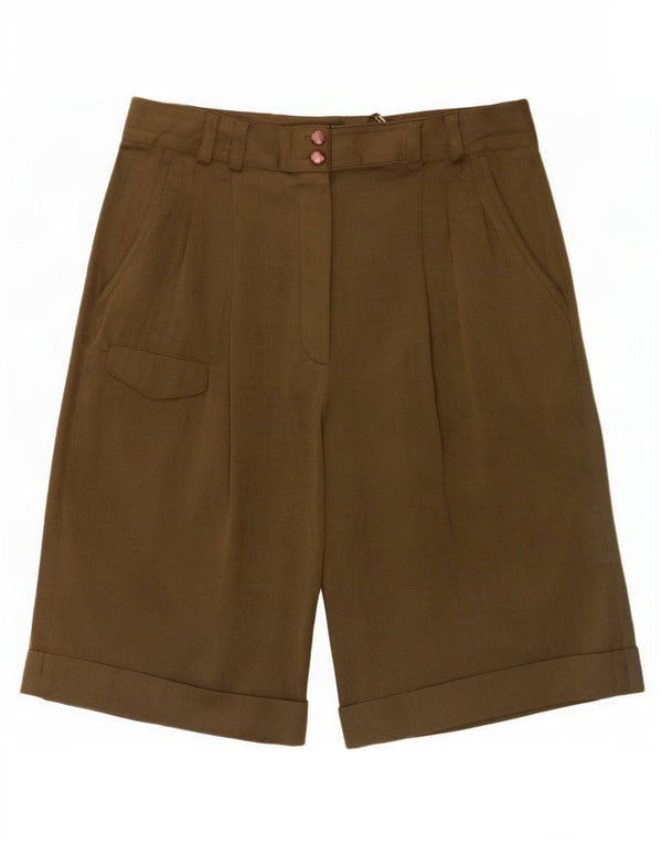 Pantaloncini casual vintage a gamba larga da donna UK 12 medi W28 triacetato verde