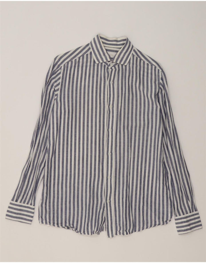 MASSIMO DUTTI Camicia Uomo Cotone Rigato Blu Medio