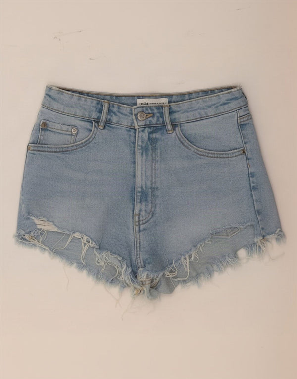 Pantaloncini di jeans invecchiati a vita alta da donna Zara EU 38 piccoli W28 blu