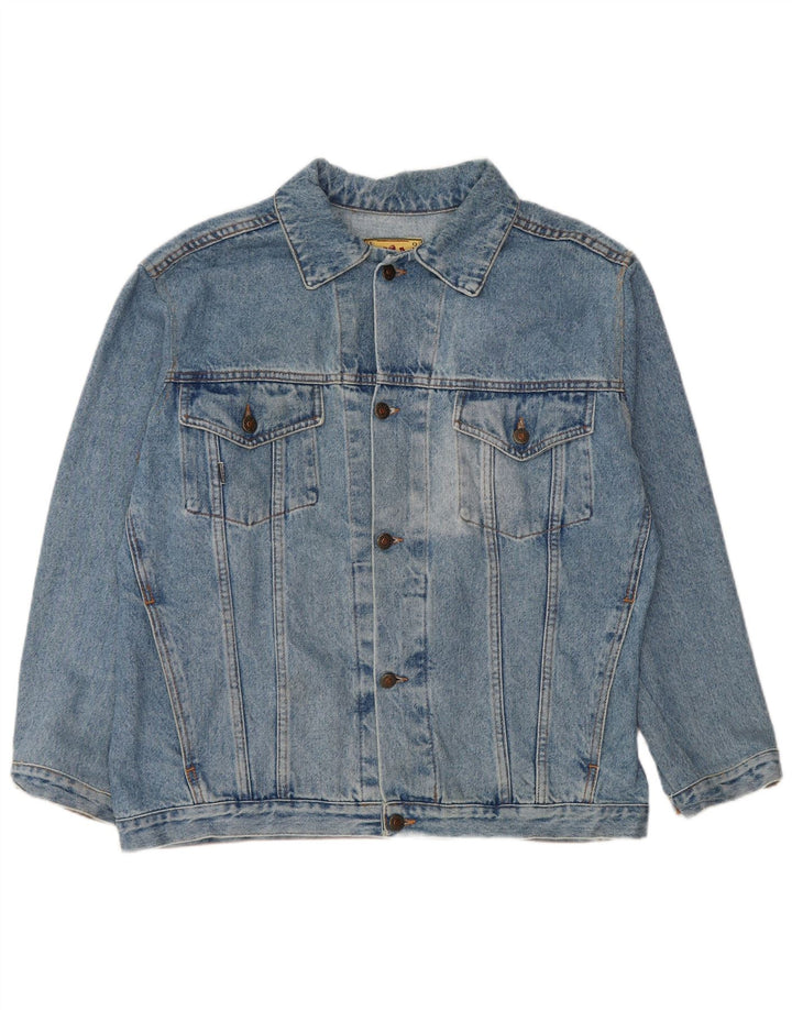 Giacca di jeans vintage da donna vestibilità ampia UK 16 grande cotone blu