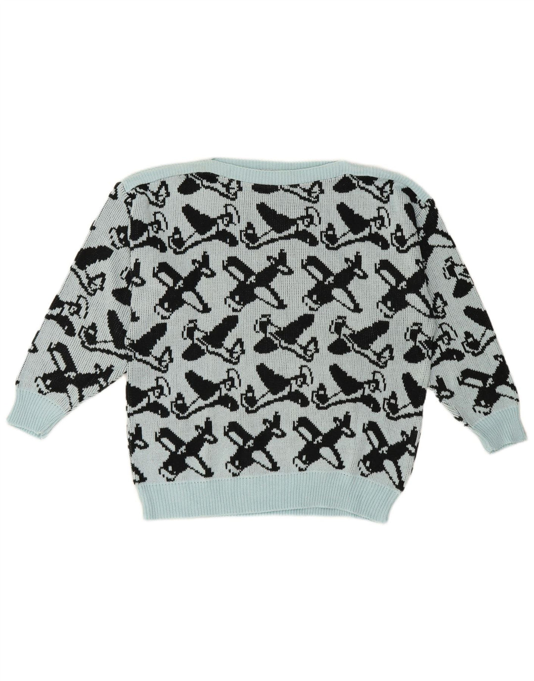 Maglione da donna vintage con motivo astratto con scollo a barca, EU 40, blu medio
