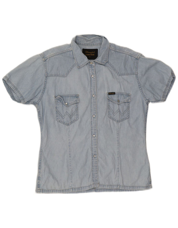 Camicia in denim a maniche corte da donna Wrangler UK 18 XL cotone blu