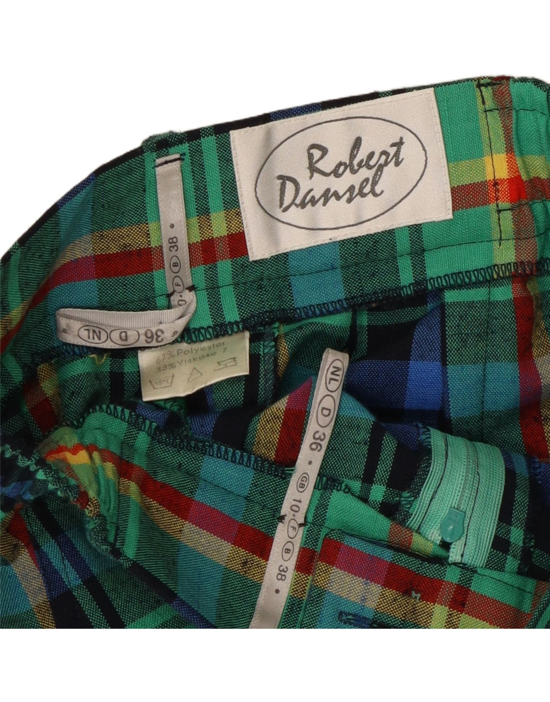 Pantaloncini bermuda da donna a vita alta VINTAGE UK 10 piccoli W24 quadri verdi