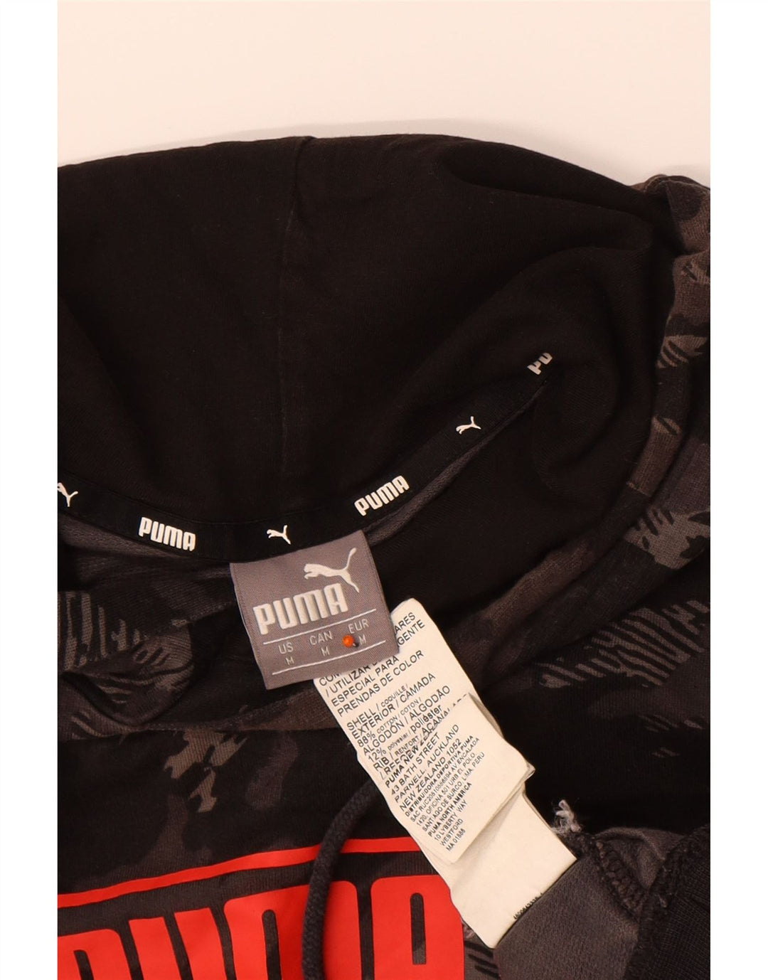 PUMA Mens Graphic Hoodie Jumper Medium Grey Camouflage Cotton Vintage Puma and Second-Hand Puma from Messina Hembry 