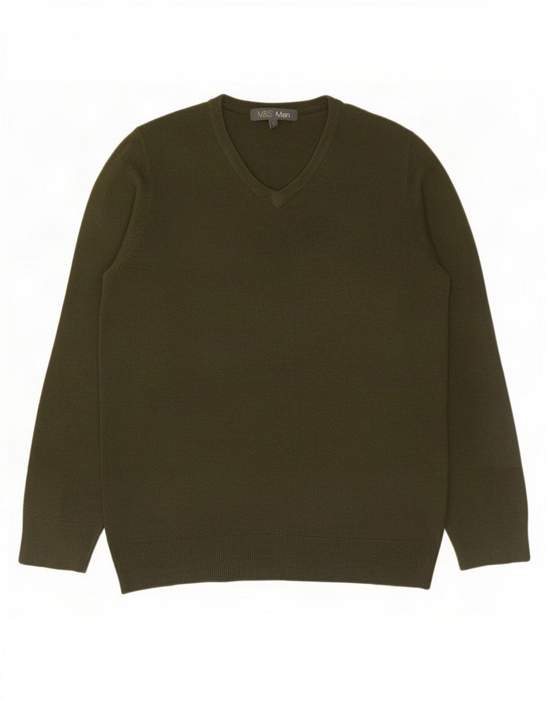 Maglione da uomo con scollo a V Marks & Spencer piccolo acrilico kaki