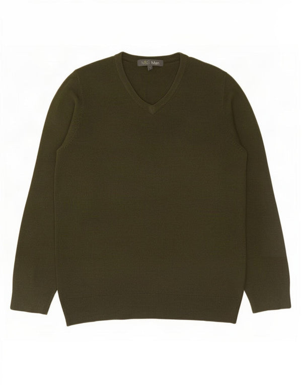 Maglione da uomo con scollo a V Marks & Spencer piccolo acrilico kaki