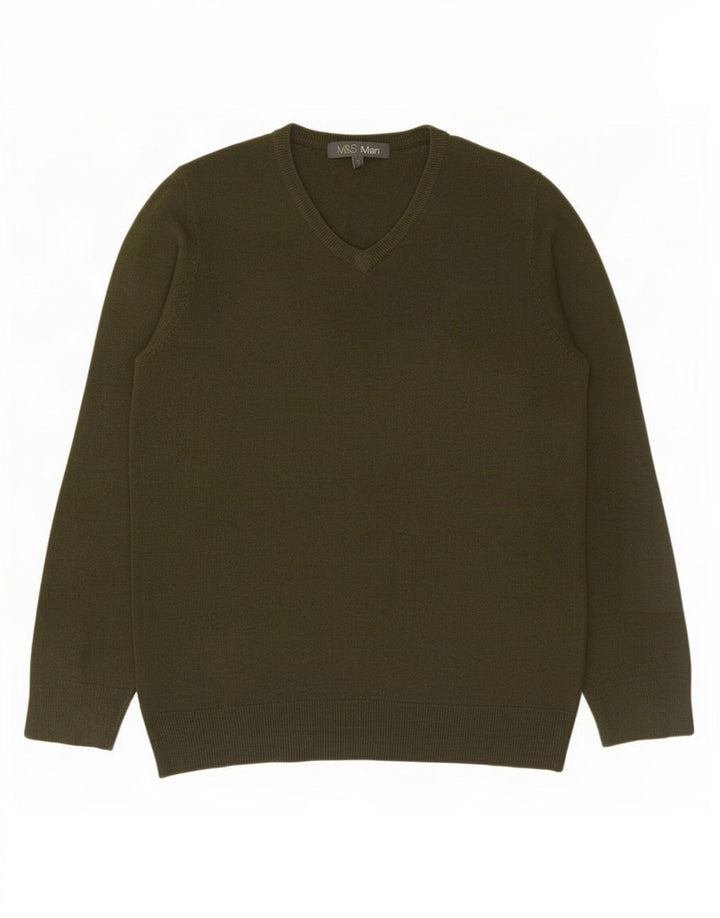 Maglione da uomo con scollo a V Marks & Spencer piccolo acrilico kaki