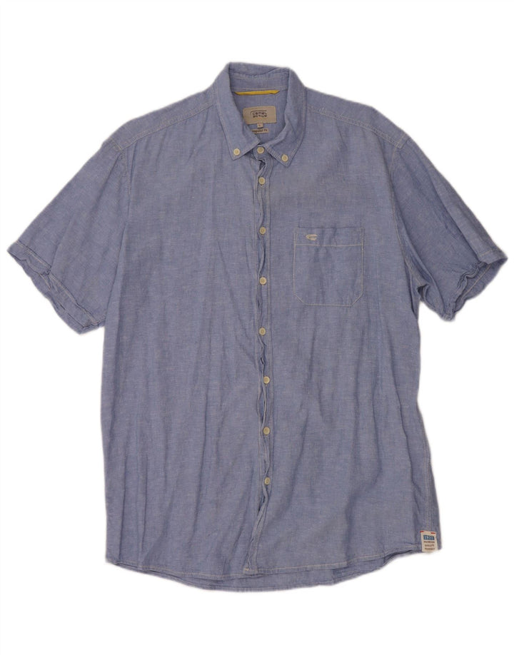 CAMEL ACTIVE Camicia da uomo a maniche corte, vestibilità regolare, grande lino chiazzato blu